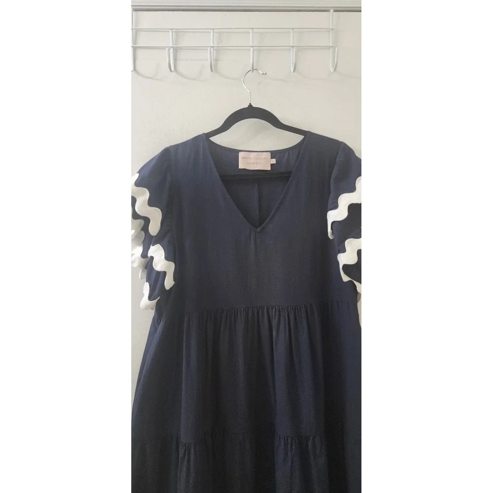 White Closet Elements Navy Blue Ric Rac Tiered Cotton Midi Dress XL